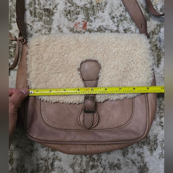 Shearling Flap Crossbody Bag - Brown and Cream Genuine Leather - Picture 14 of 17